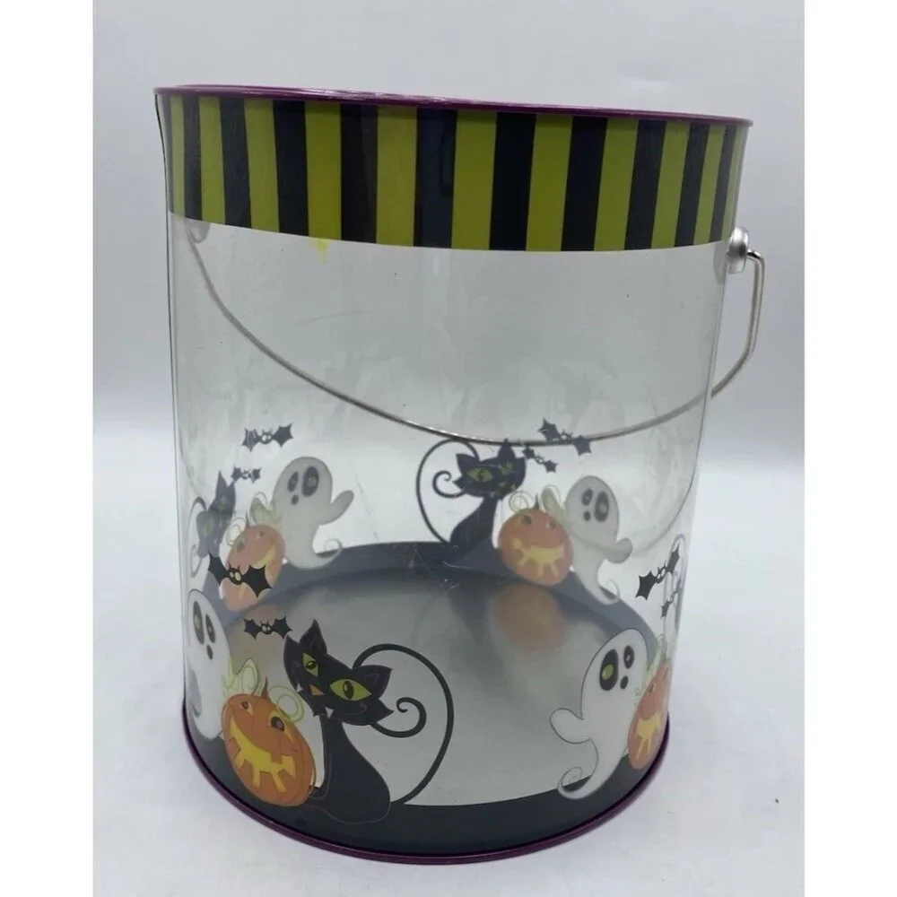 Halloween Gift Bucket Pail Trick or Treat Pumpkin Ghost Black Cat Container